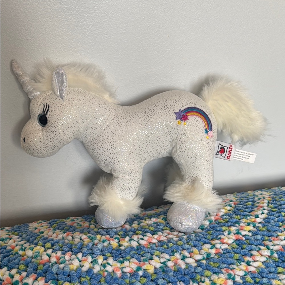 Ganz White Unicorn Rainbow White Silver plush